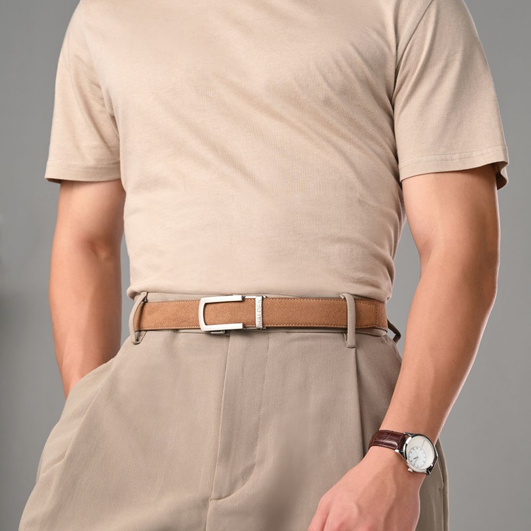 Micro fiber suede light camel with classic buckle