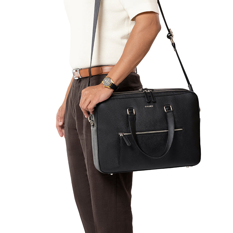 HARRINGTON BLACK LAPTOP BAG - SAFFIANO
