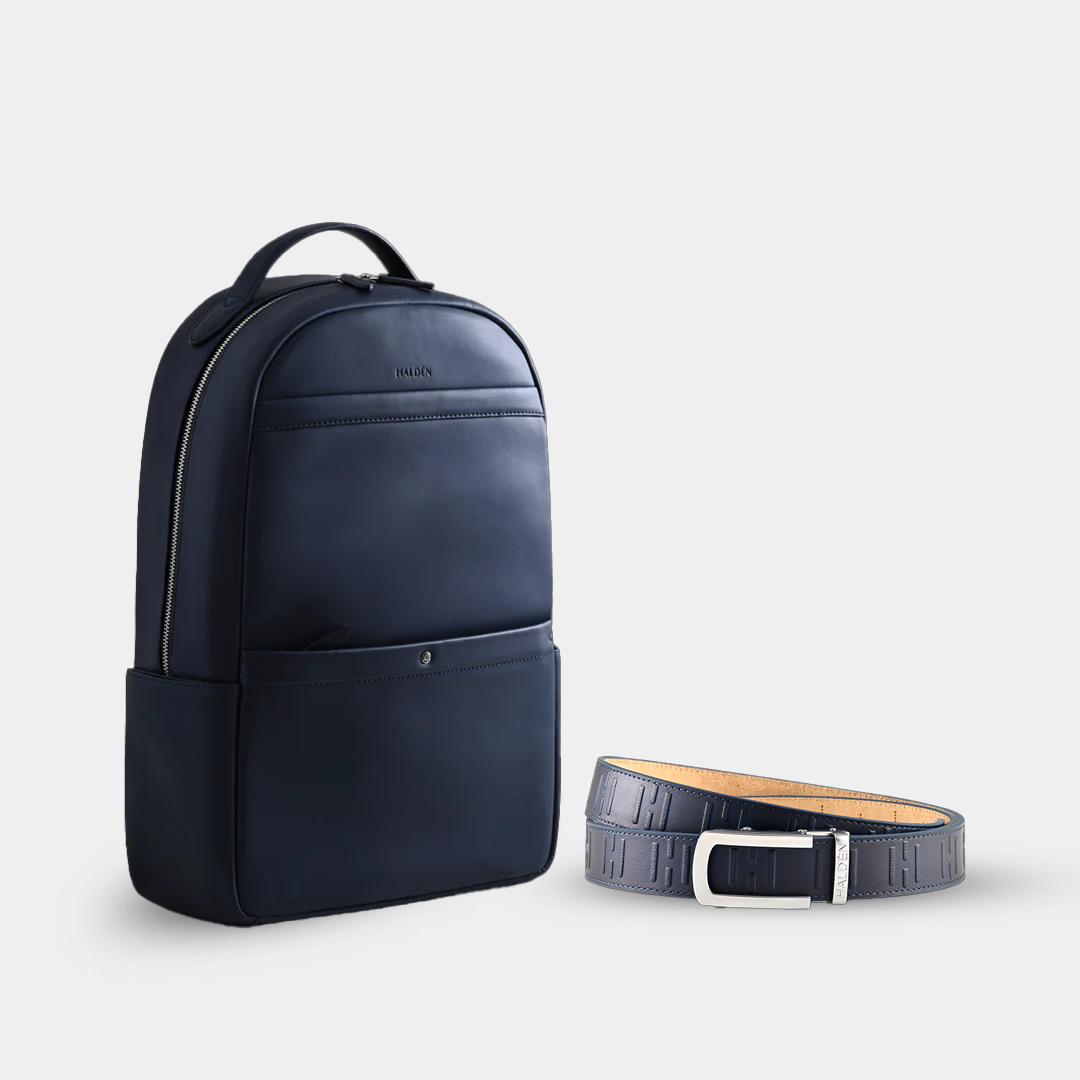 Roster Blue Backpack + Inverted Signature Blue Belt with Classic Silver Buckle