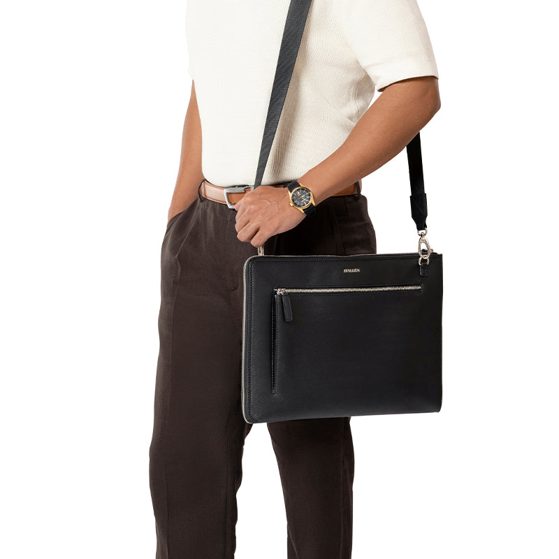 RYDEN BLACK LAPTOP BAG - SAFFIANO