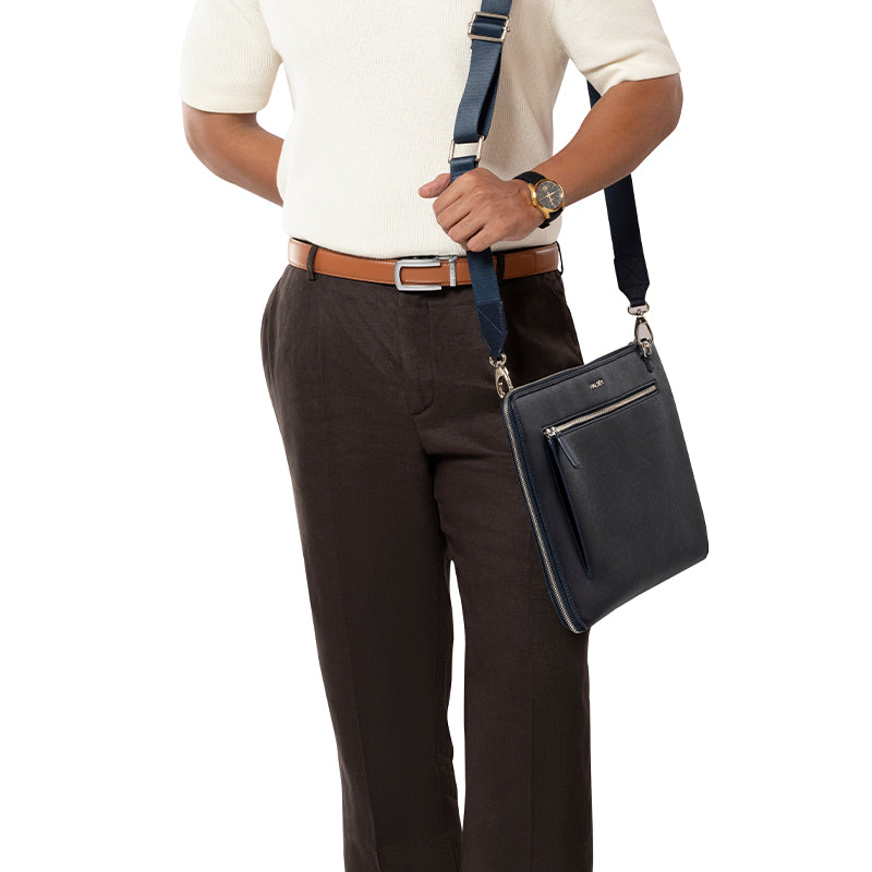 RYDEN BLUE LAPTOP BAG - SAFFIANO