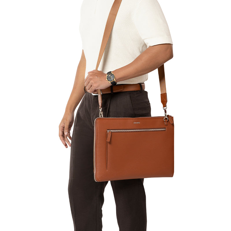 RYDEN TAN LAPTOP BAG - SAFFIANO