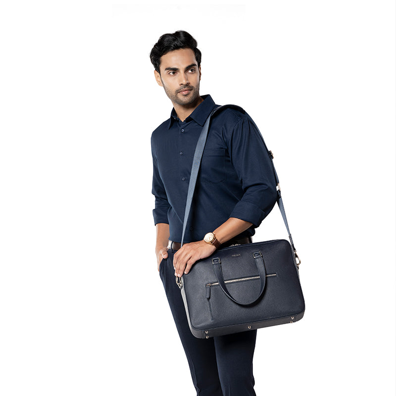HARRINGTON BLUE LAPTOP BAG - SAFFIANO