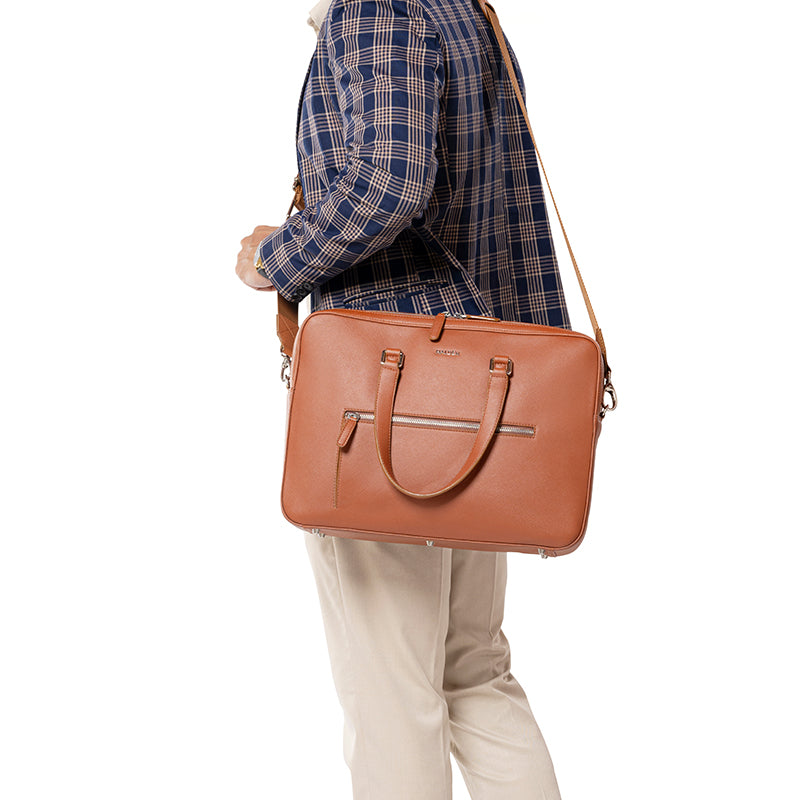 HARRINGTON TAN LAPTOP BAG - SAFFIANO