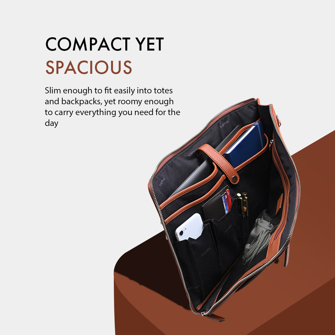 RYDEN TAN LAPTOP BAG - SAFFIANO