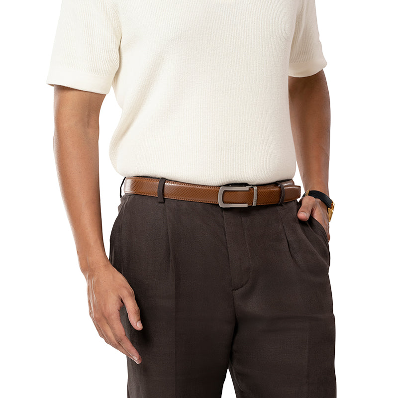 Theo Tan with classic buckle