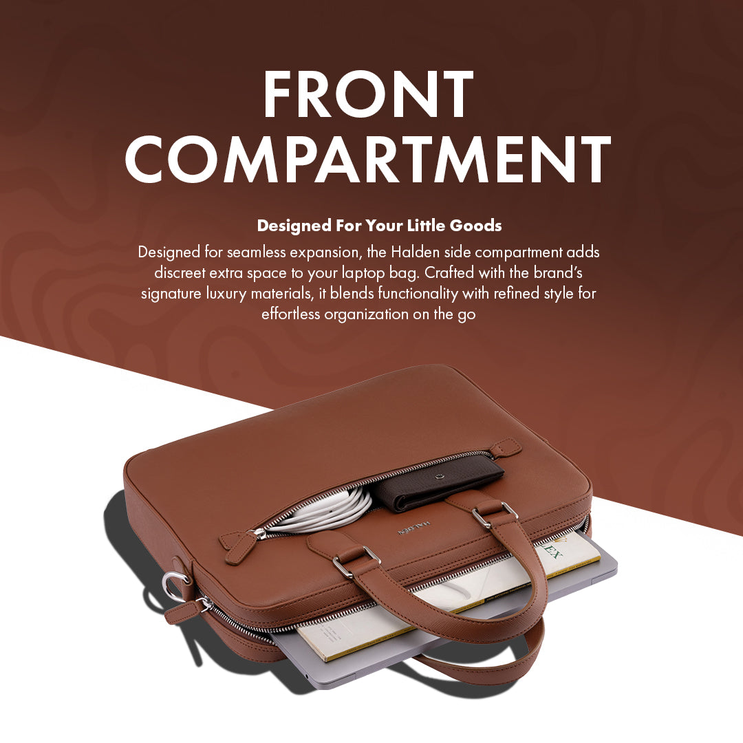 BELFORD TAN LAPTOP BAG - SAFFIANO