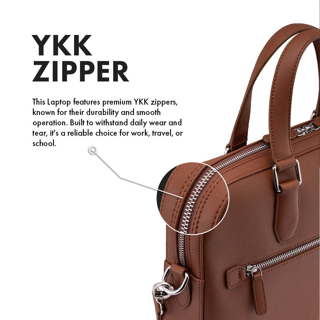 BELFORD TAN LAPTOP BAG - SAFFIANO