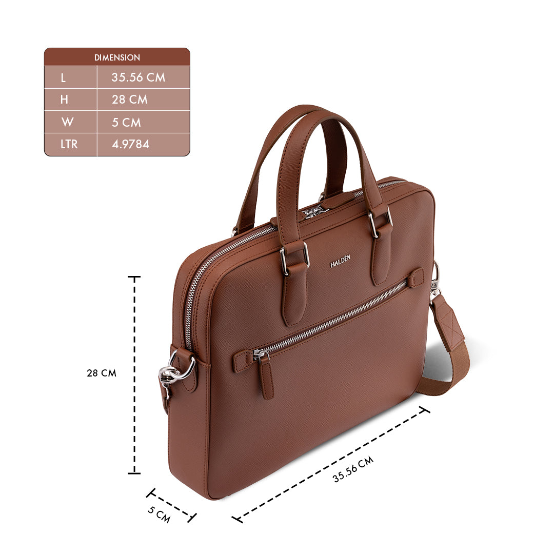 BELFORD TAN LAPTOP BAG - SAFFIANO