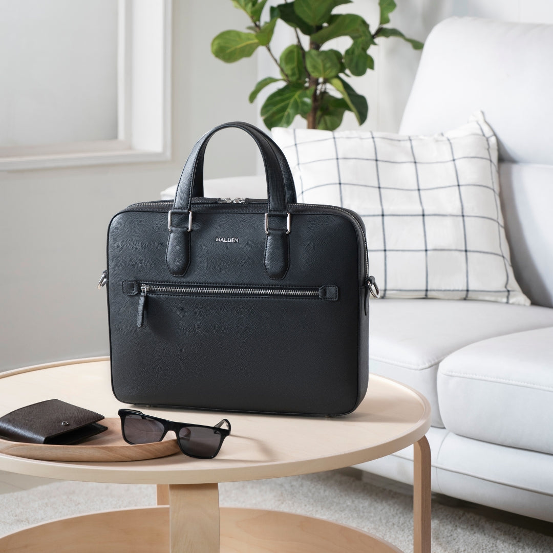 BELFORD BLACK LAPTOP BAG - SAFFIANO