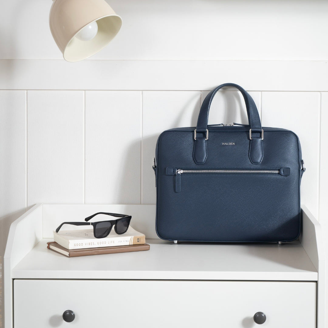 BELFORD BLUE LAPTOP BAG - SAFFIANO