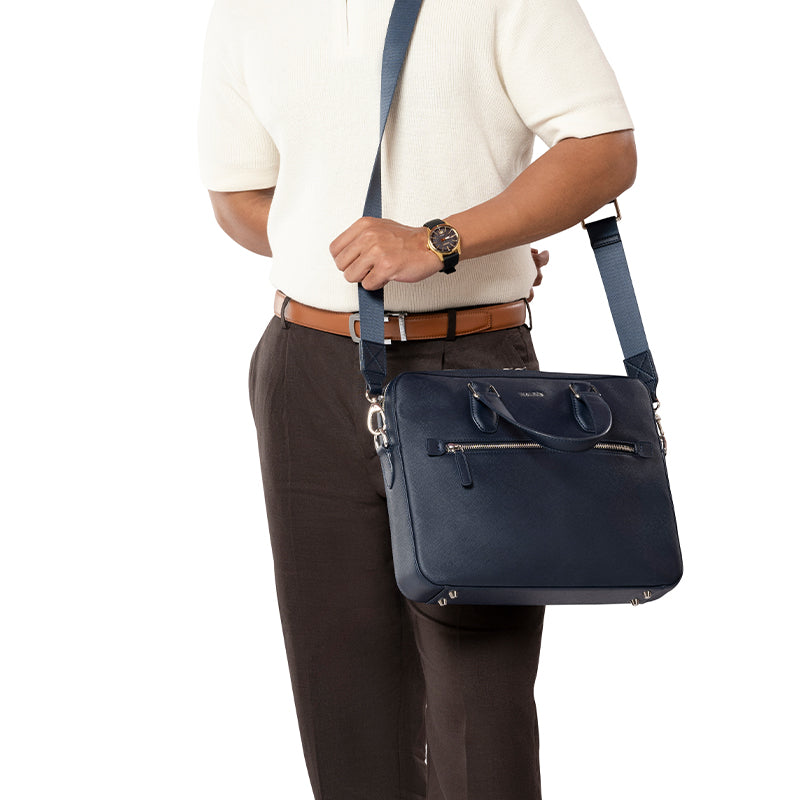 BELFORD BLUE LAPTOP BAG - SAFFIANO