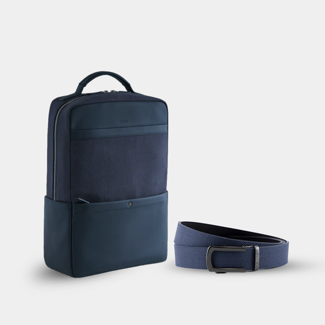 Barrett Blue Backpack + Canvas Blue & Black buckle Belt