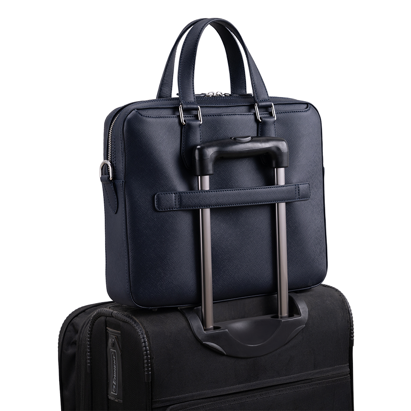 BELFORD BLUE LAPTOP BAG - SAFFIANO