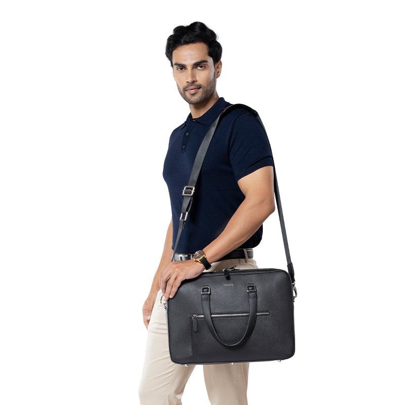 HARRINGTON BLACK LAPTOP BAG - SAFFIANO