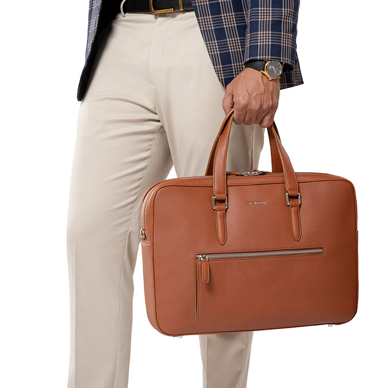 HARRINGTON TAN LAPTOP BAG - SAFFIANO