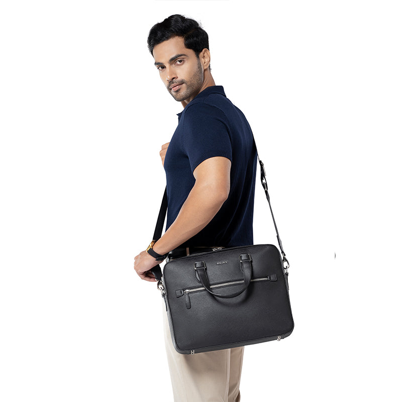 BELFORD BLACK LAPTOP BAG - SAFFIANO
