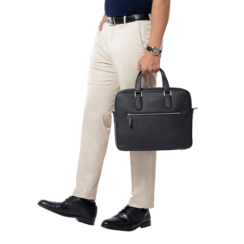 BELFORD BLACK LAPTOP BAG - SAFFIANO