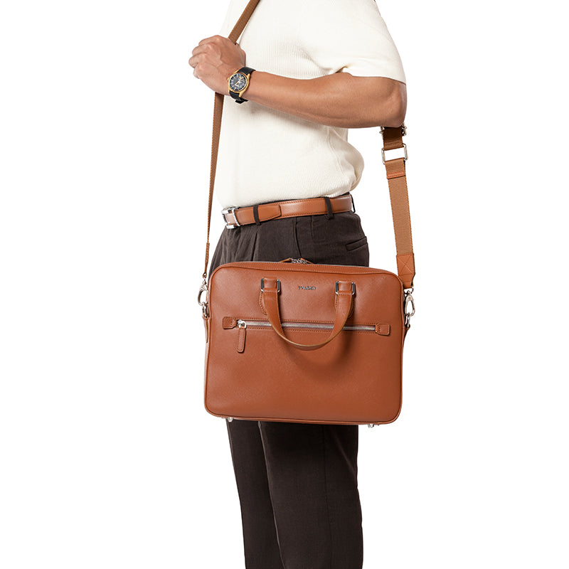BELFORD TAN LAPTOP BAG - SAFFIANO
