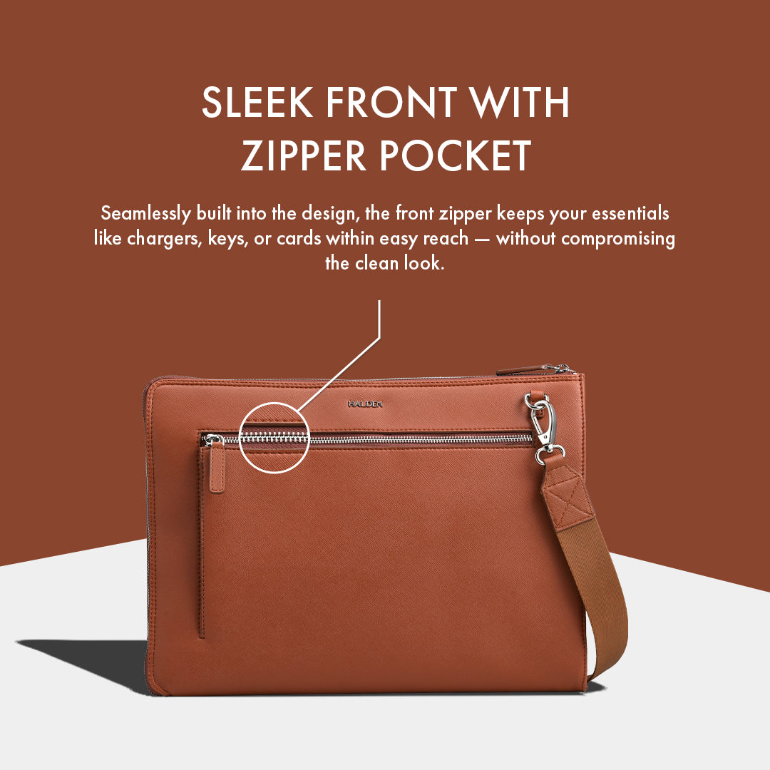RYDEN TAN LAPTOP BAG - SAFFIANO