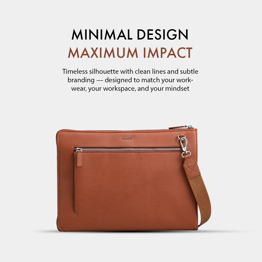 RYDEN TAN LAPTOP BAG - SAFFIANO