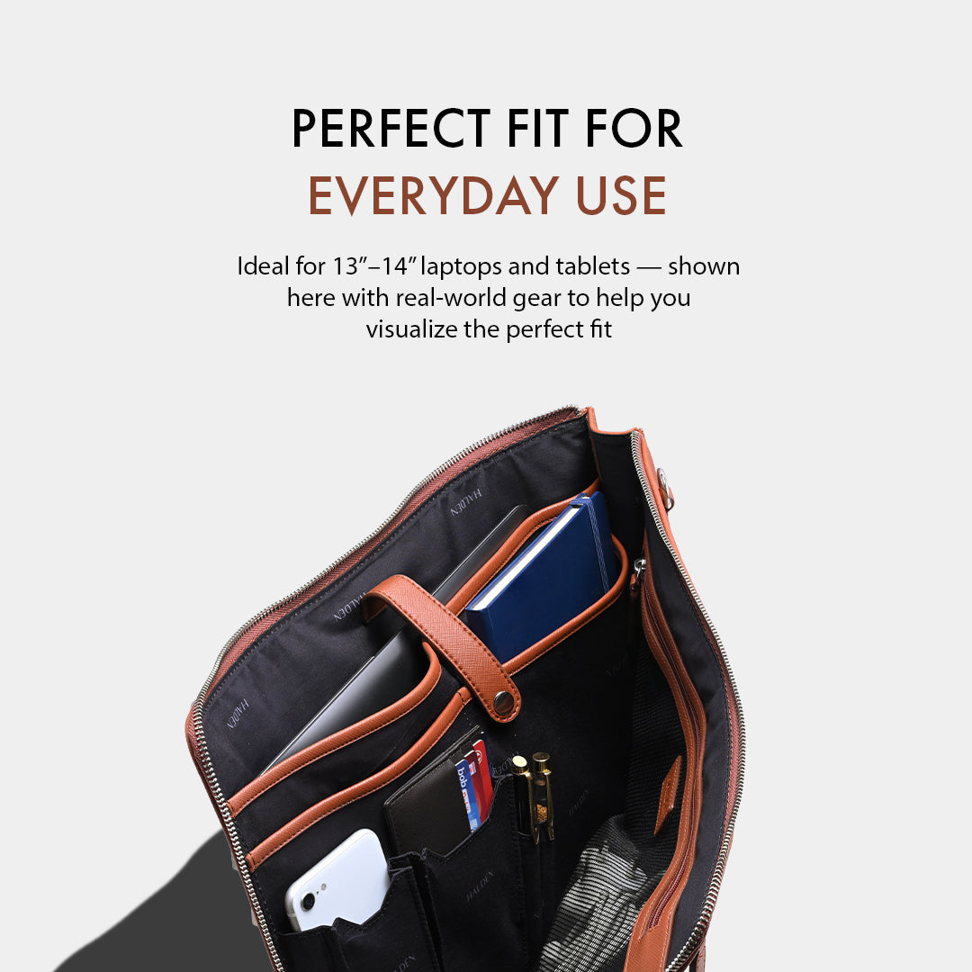 RYDEN TAN LAPTOP BAG - SAFFIANO