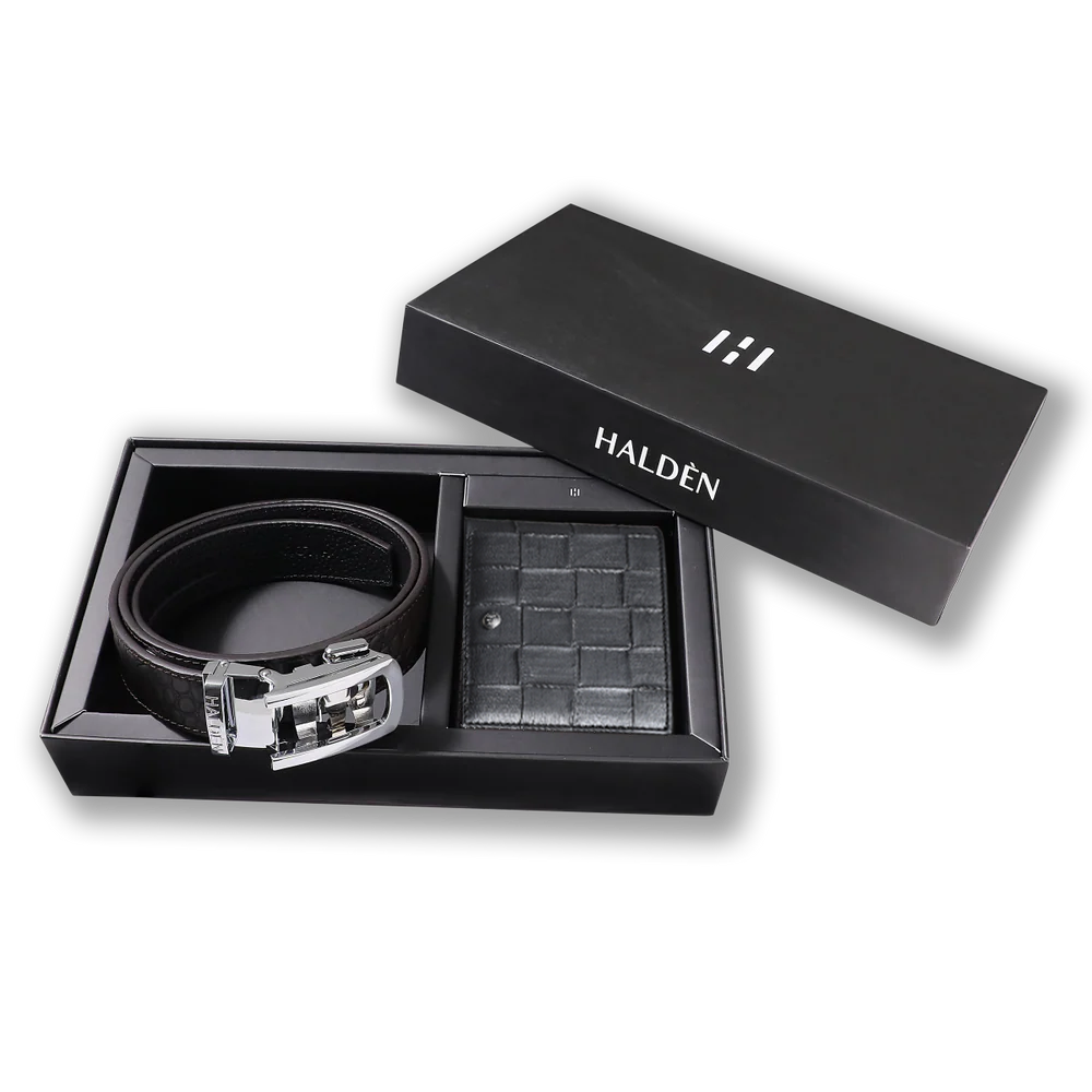 Daven Classic Black Belt + Checks Black Wallet