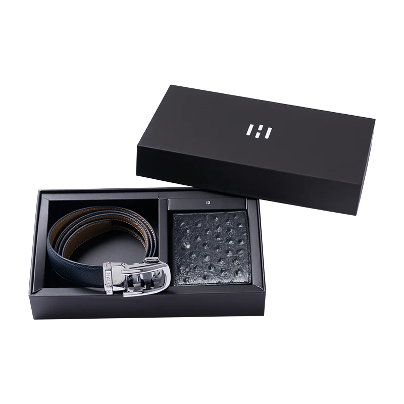 Theo Classic Blue Belt + Ostrich Blue Wallet Combo